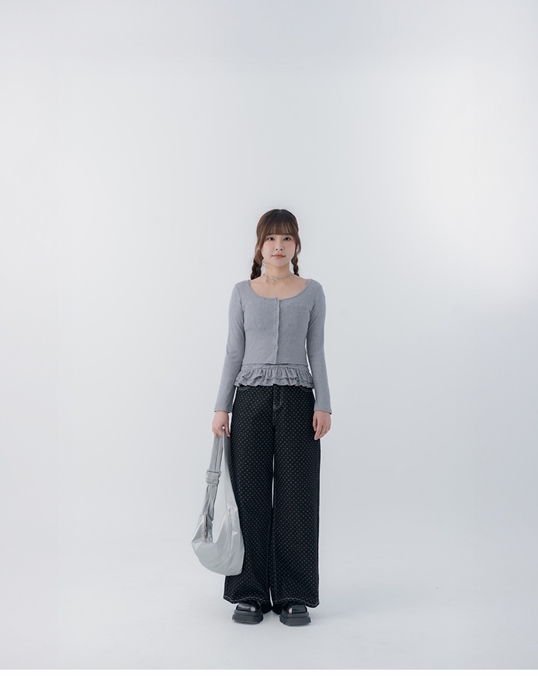 ドットワイドデニムパンツ