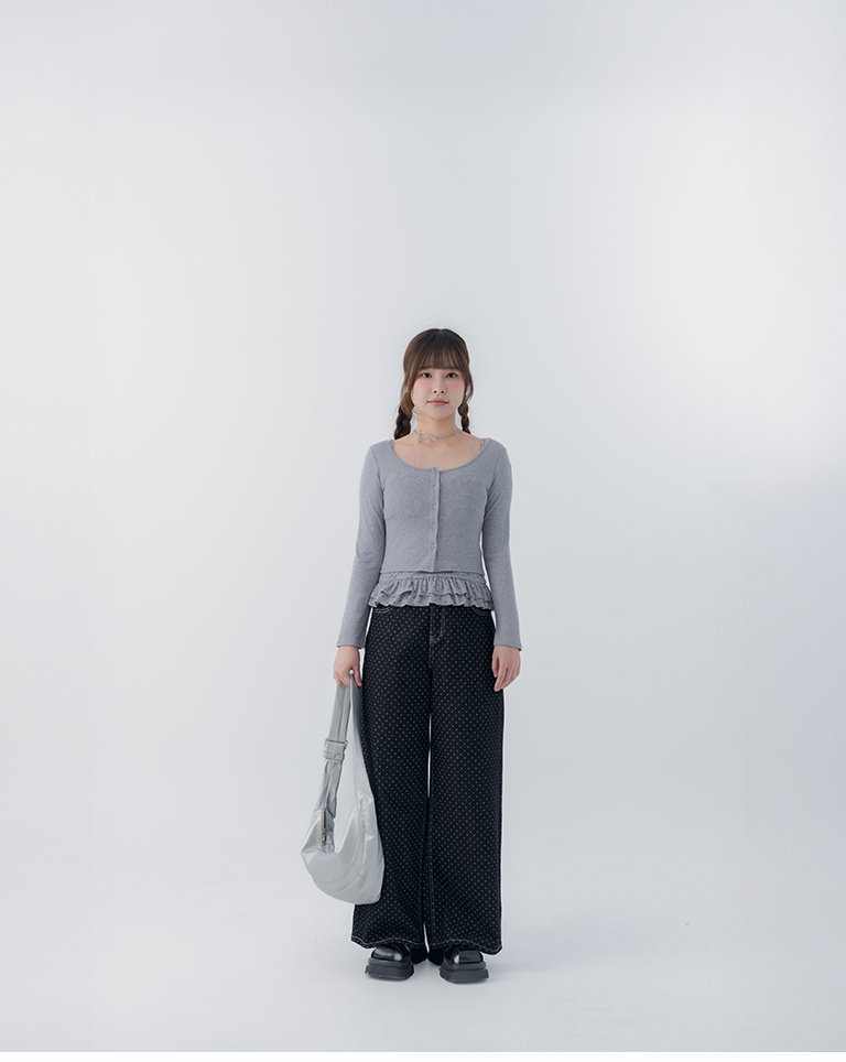 ドットワイドデニムパンツ