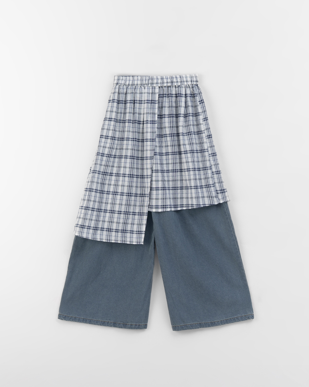 アシンメトリーチェック切替デニムパンツ
