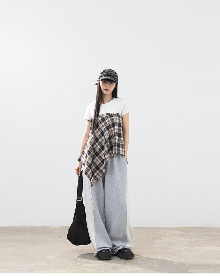 バイカラーローライズコットンパンツ