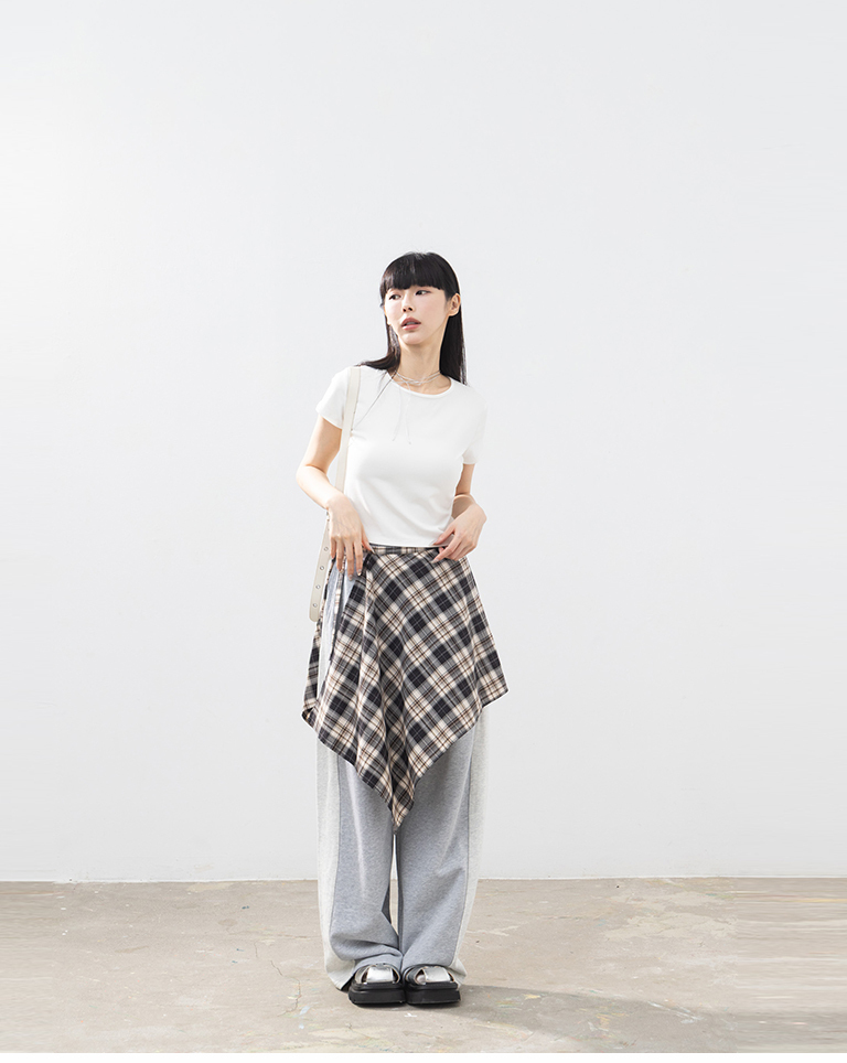 バイカラーローライズコットンパンツ