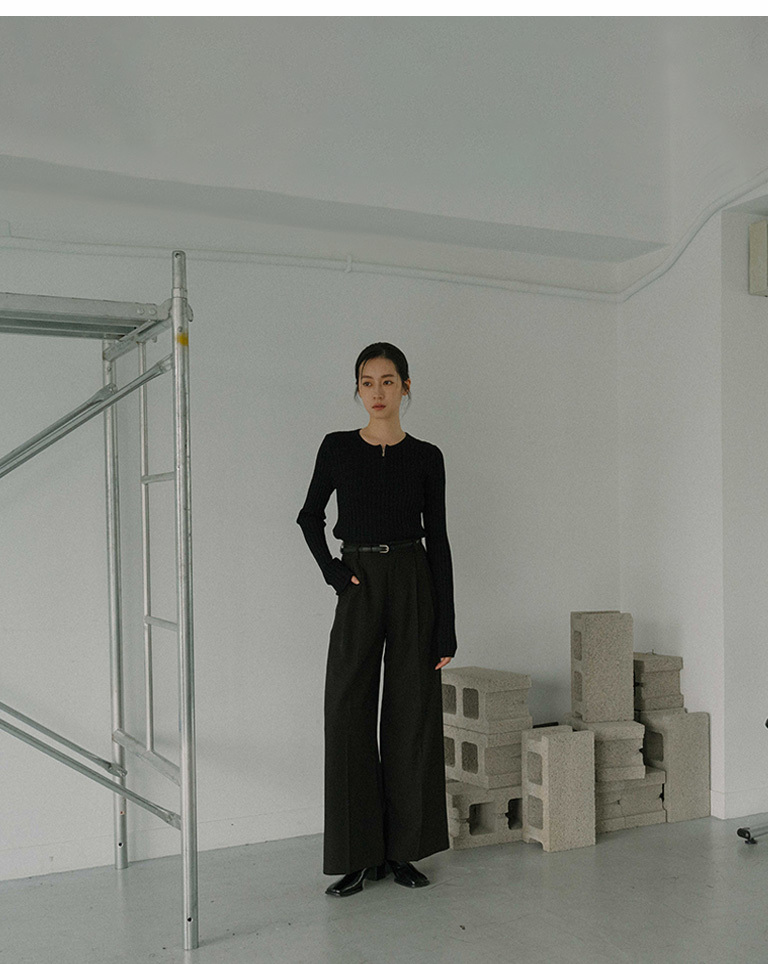 ベルト付きワイドスラックス ブラック