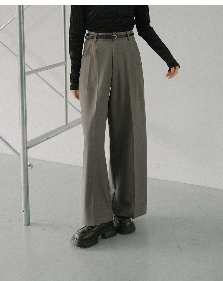 ベルト付きワイドスラックス グレー