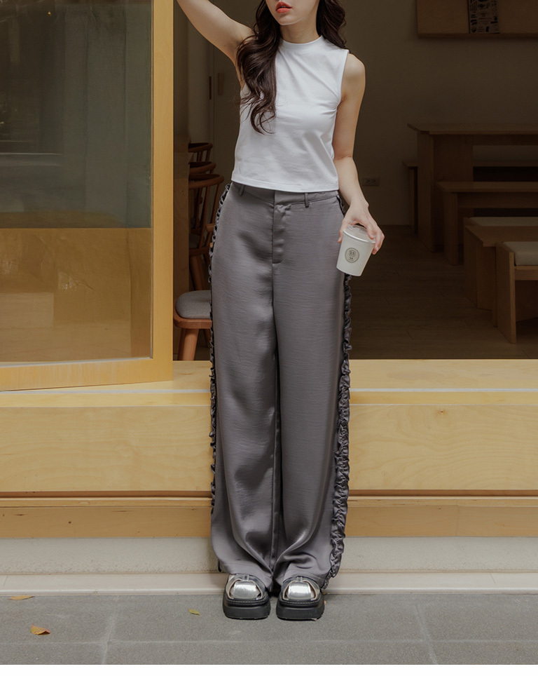 サテンサイドフリルスラックス S/M 04101936