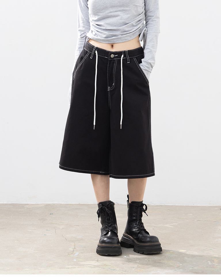 バイカラーステッチクロップドパンツ