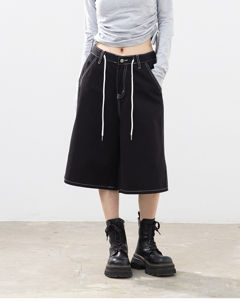 バイカラーステッチクロップドパンツ