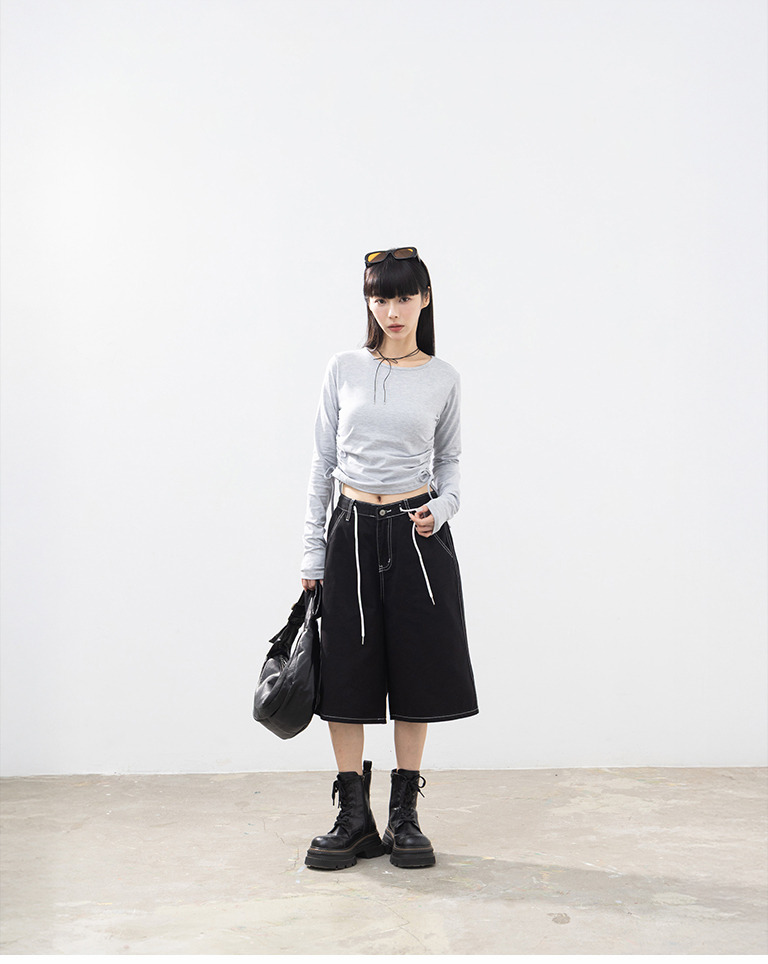 バイカラーステッチクロップドパンツ