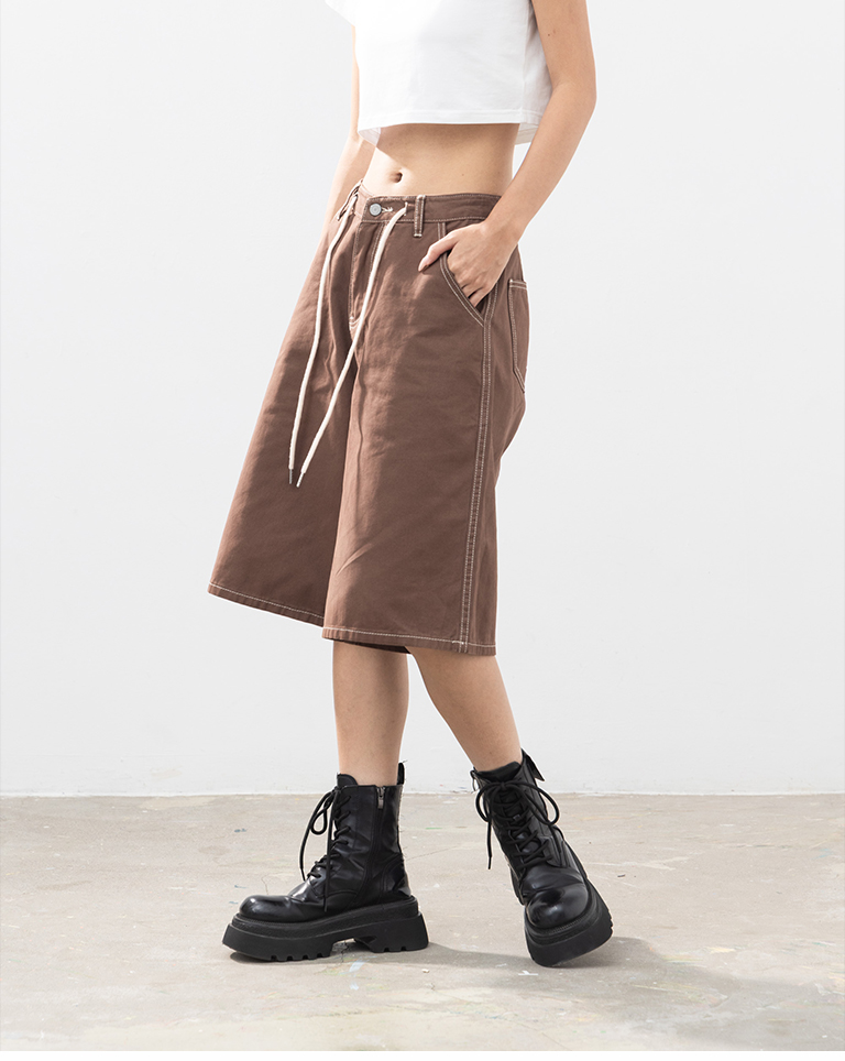 バイカラーステッチクロップドパンツ