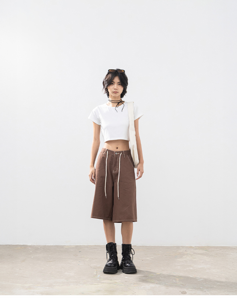 バイカラーステッチクロップドパンツ