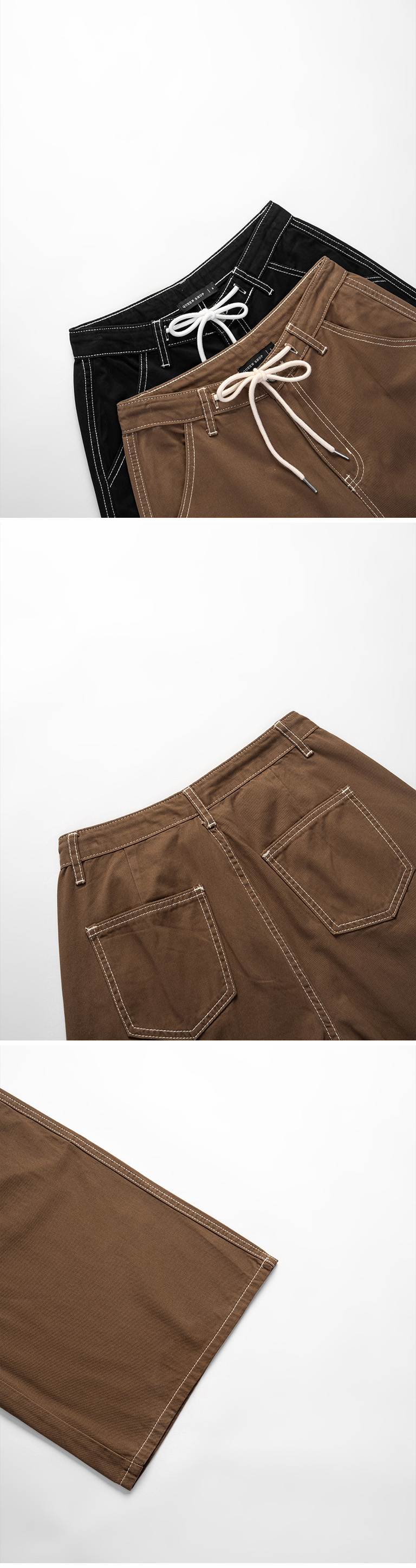 バイカラーステッチクロップドパンツ