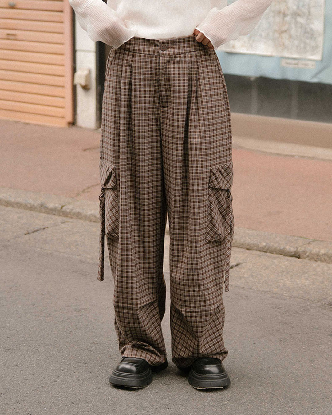 チェックポケットストレートパンツ 2色展開