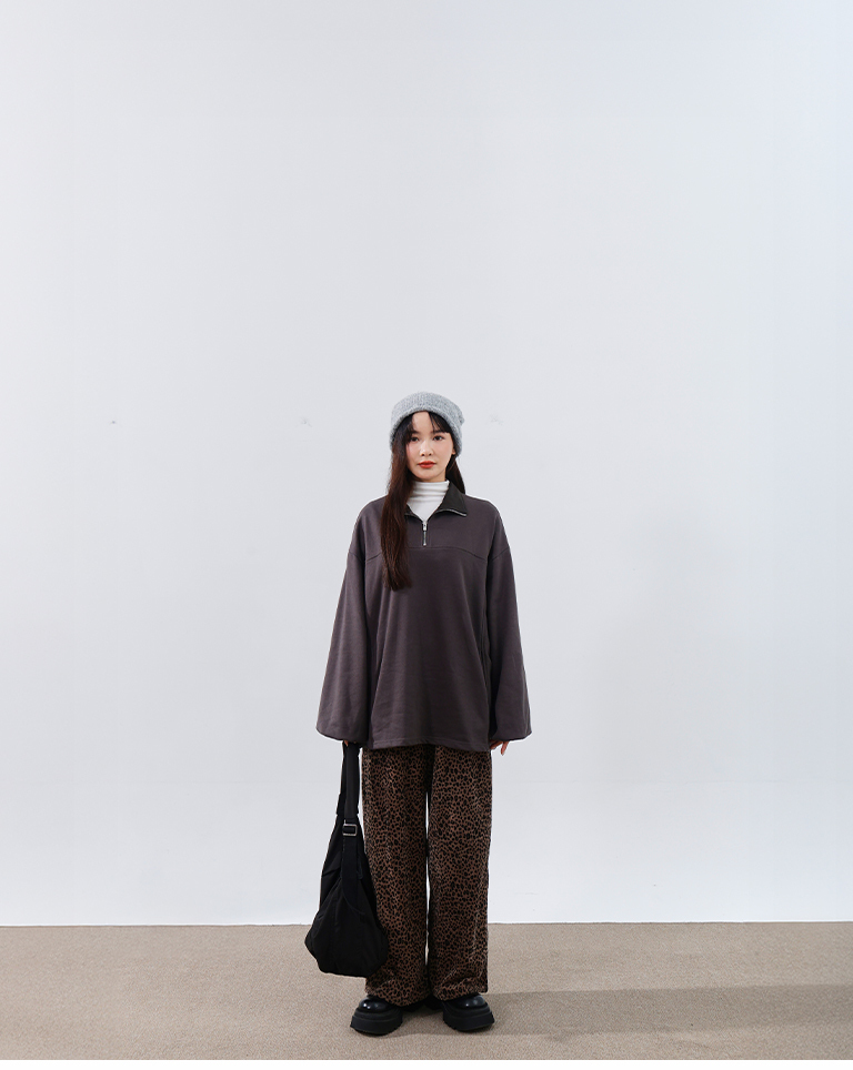 レオパード光沢フリースパンツ 2色展開