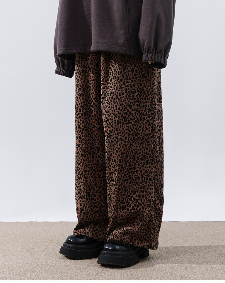 レオパード光沢フリースパンツ 2色展開