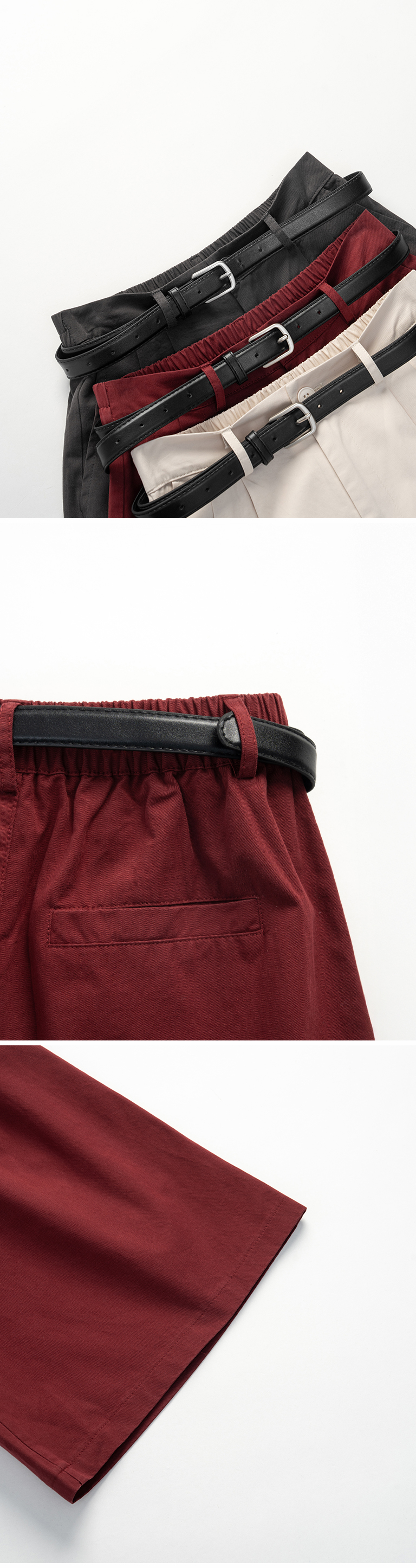 ベルト付きハーフパンツ 3色展開