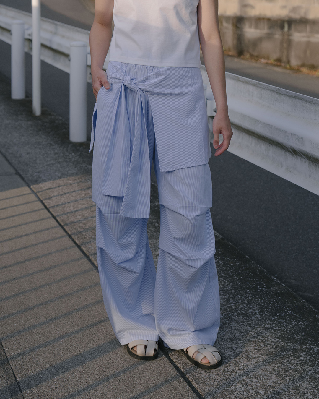 スカートレイヤード風ストライプパンツ