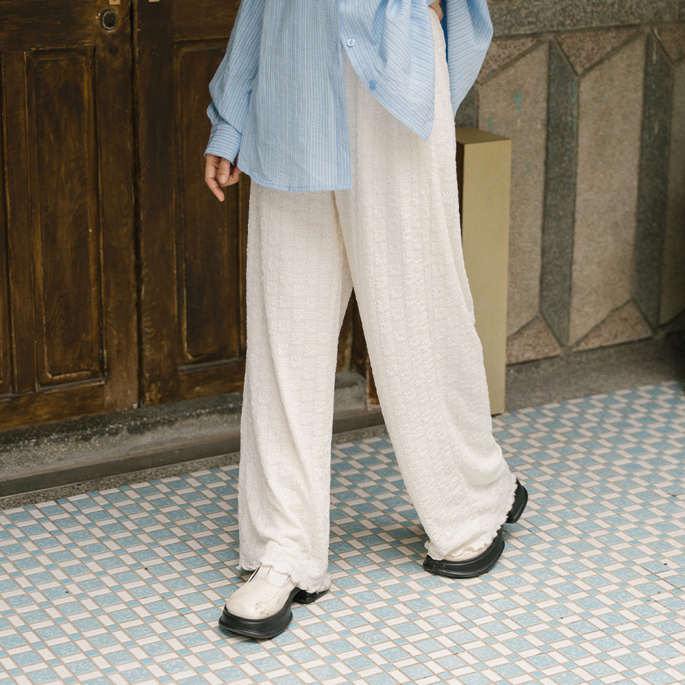 フラワージャカードフリルワイドパンツ 2色展開