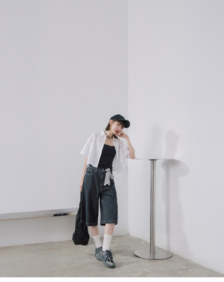 7分丈ワイドデニムパンツ