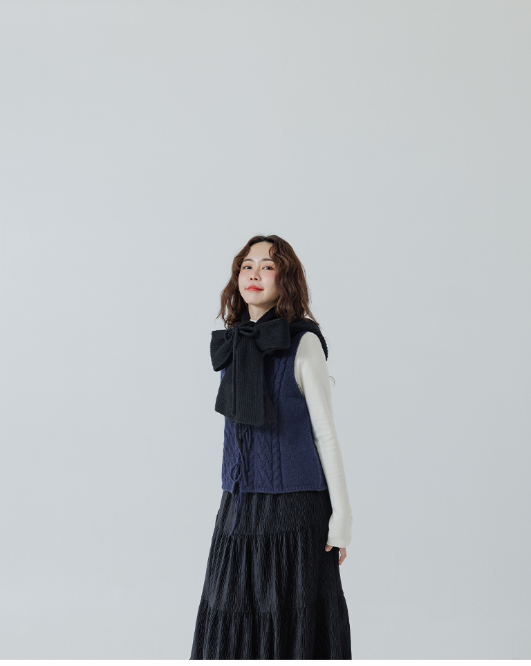 冬9未入荷---リボン付きフードニットスカーフ  5色展開