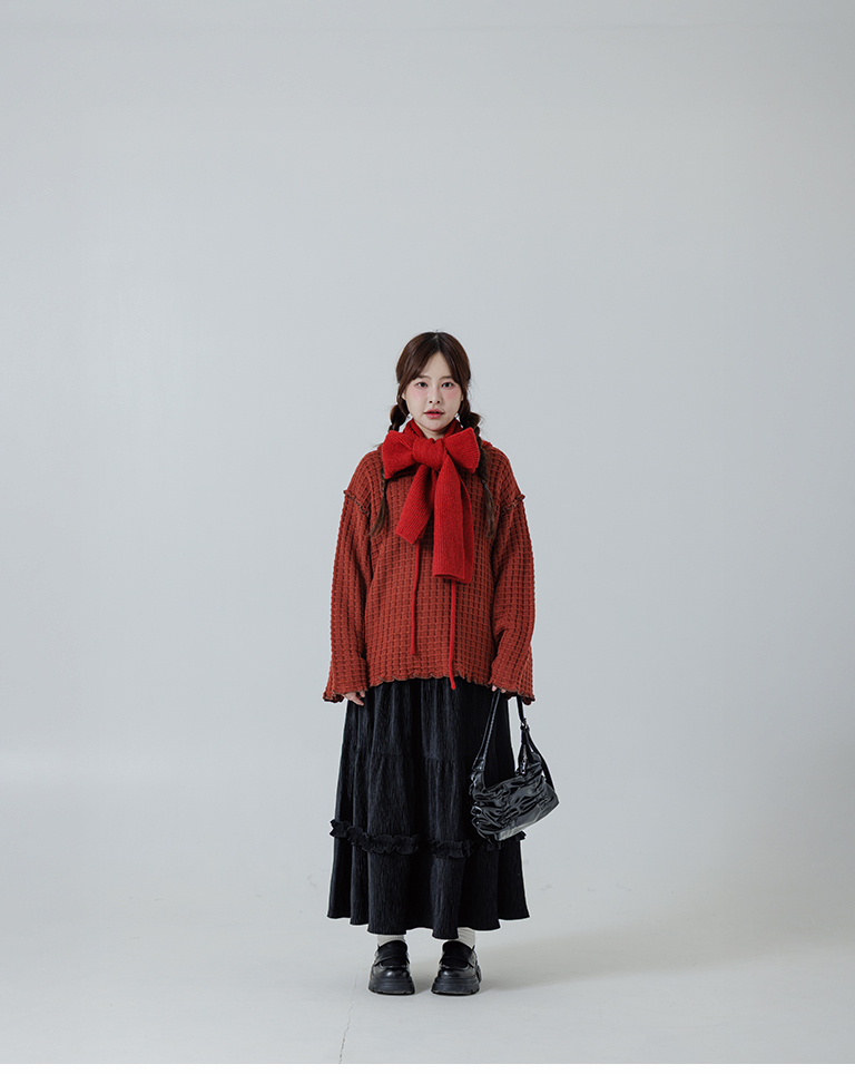 冬9未入荷---リボン付きフードニットスカーフ  5色展開