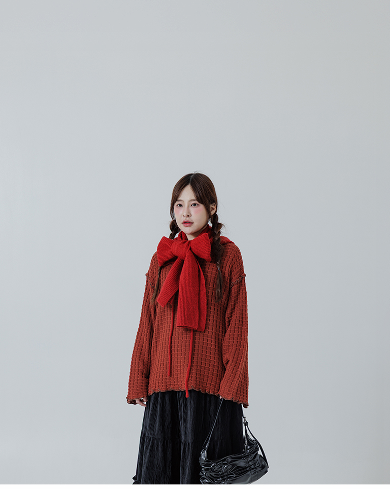 冬9未入荷---リボン付きフードニットスカーフ  5色展開