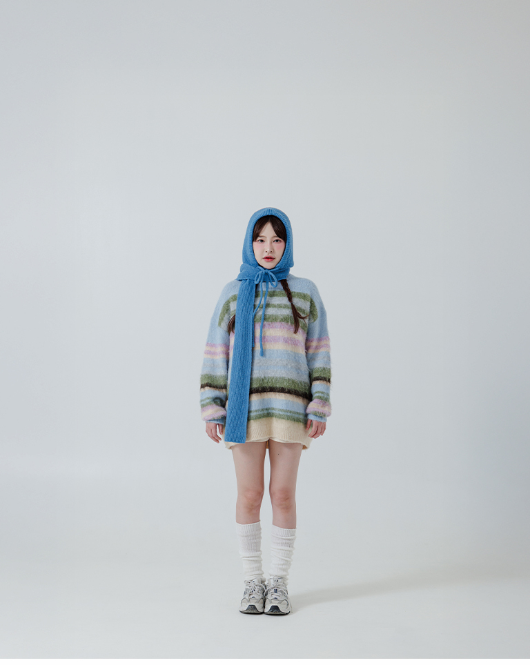 冬9未入荷---リボン付きフードニットスカーフ  5色展開