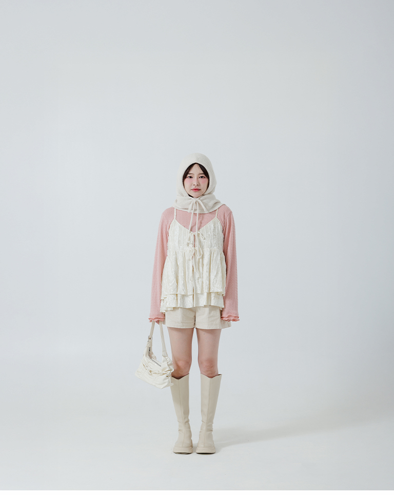 冬9未入荷---リボン付きフードニットスカーフ  5色展開