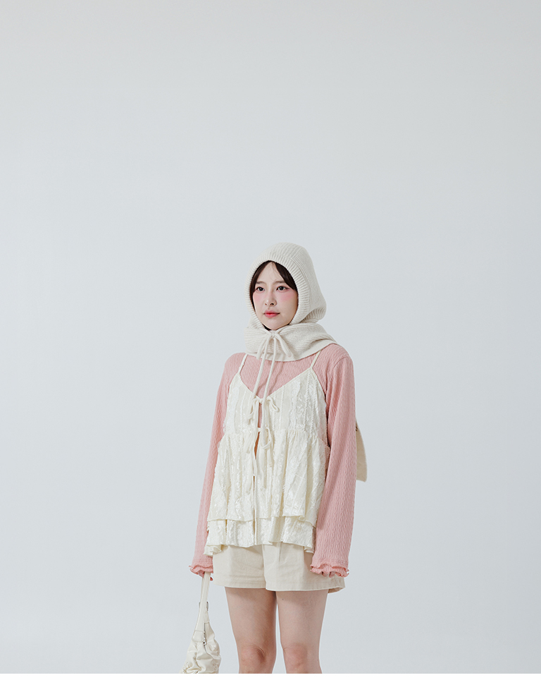 冬9未入荷---リボン付きフードニットスカーフ  5色展開