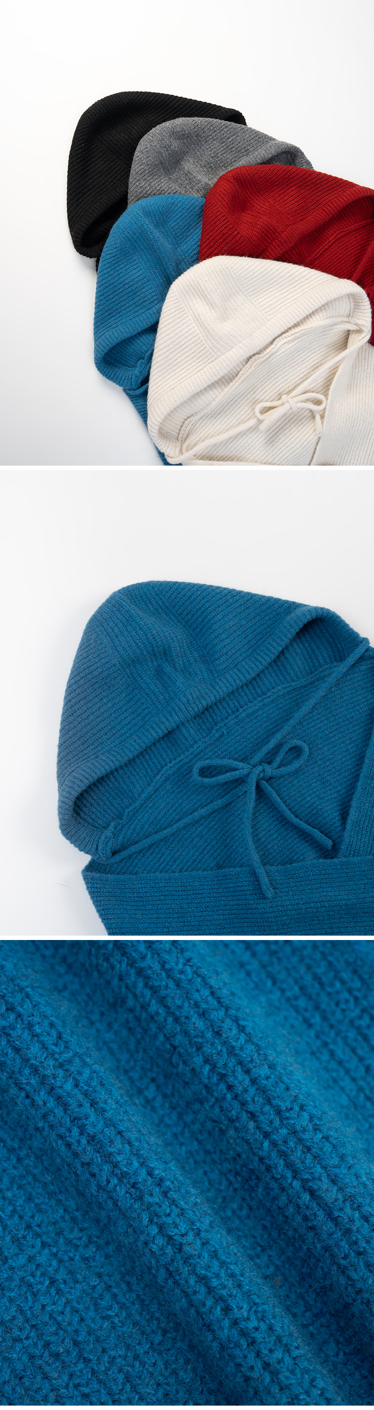 冬9未入荷---リボン付きフードニットスカーフ  5色展開