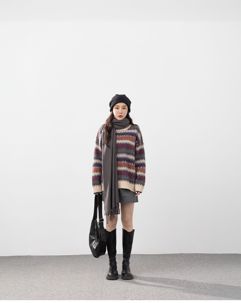冬9未入荷---ニットショール大判マフラー 6色展開