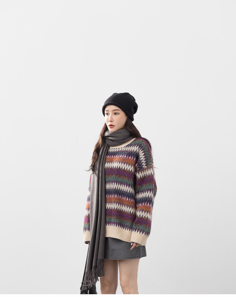 冬9未入荷---ニットショール大判マフラー 6色展開