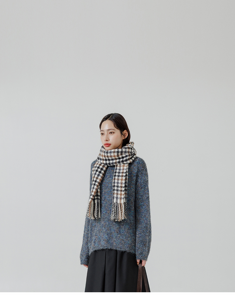チェックニット大判ストール 2色展開