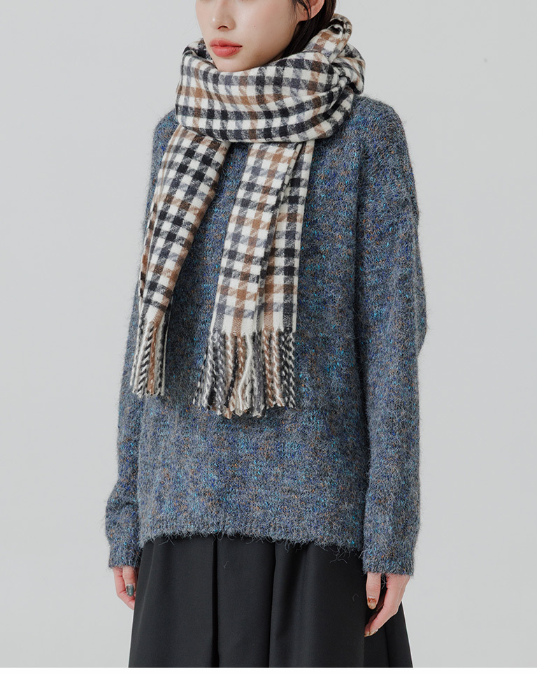 チェックニット大判ストール 2色展開