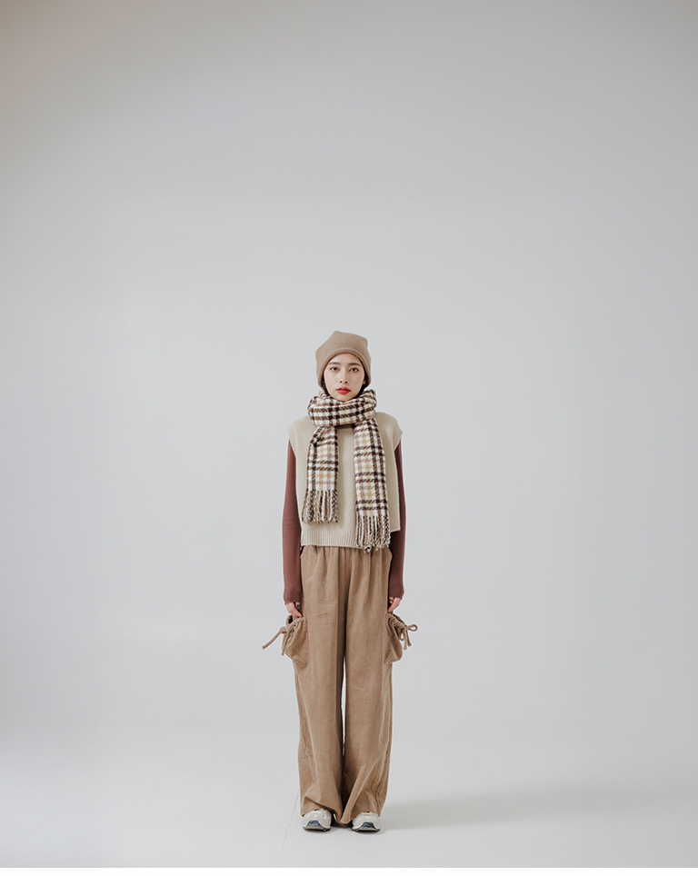 チェックニット大判ストール 2色展開