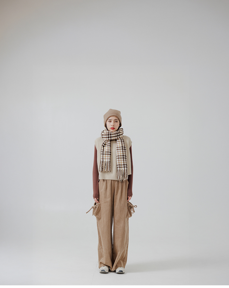 チェックニット大判ストール 2色展開