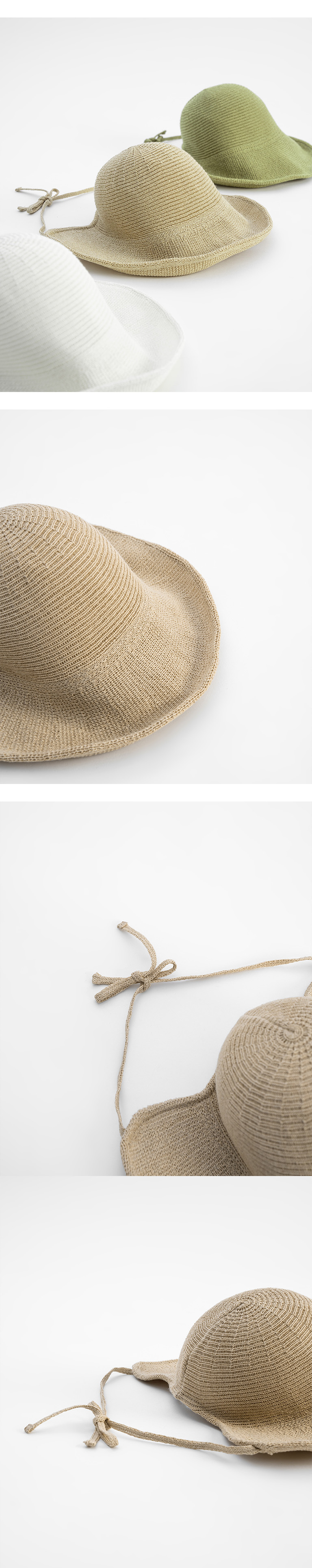 リボン付き編み込みハット  3色展開