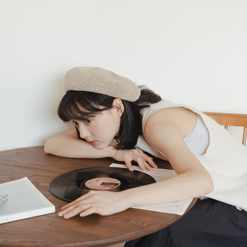 透かし編みベレー帽 3色展開