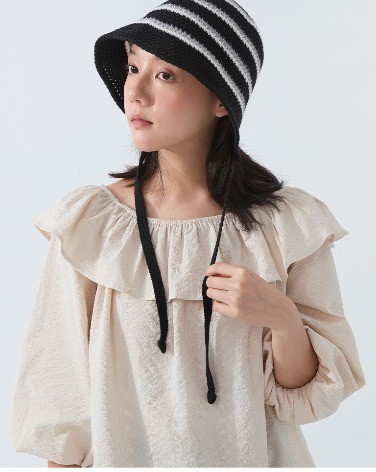 ストライプ編みニットハット