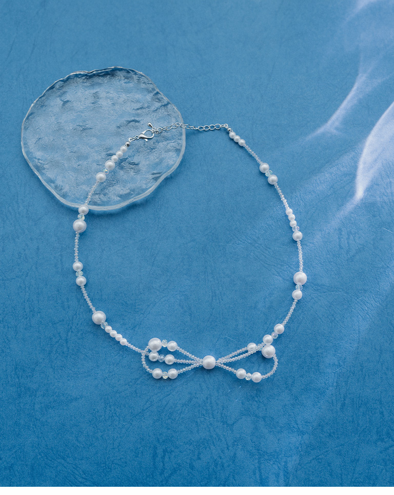 ラメパールリボン ビーズチョーカー