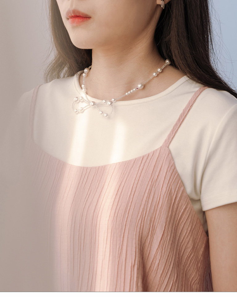 ラメパールリボン ビーズチョーカー