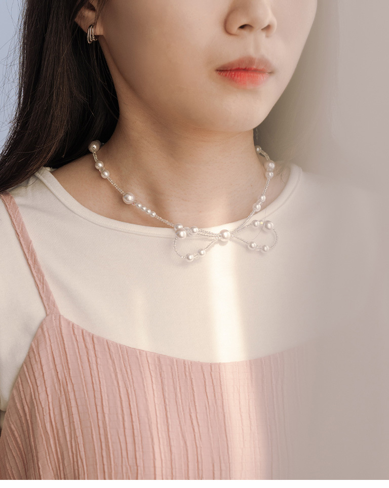 ラメパールリボン ビーズチョーカー