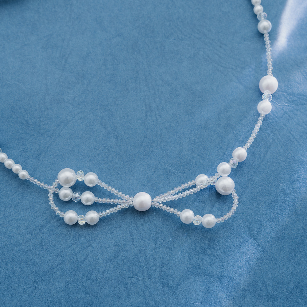 ラメパールリボン ビーズチョーカー