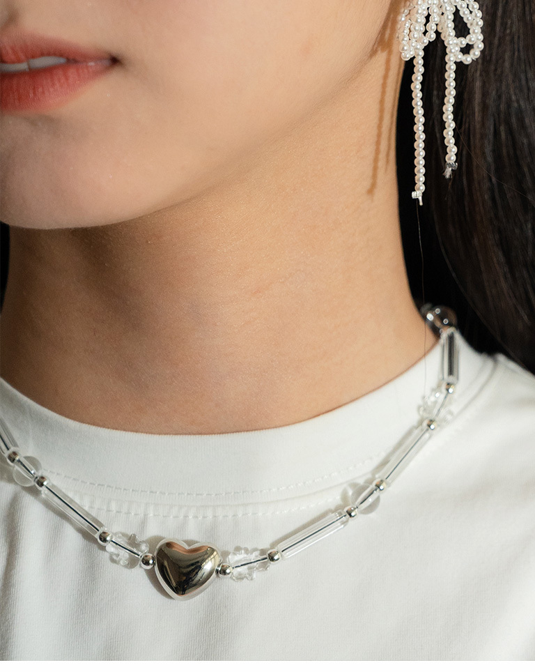 クリアビーズ＆メタルハート チョーカー