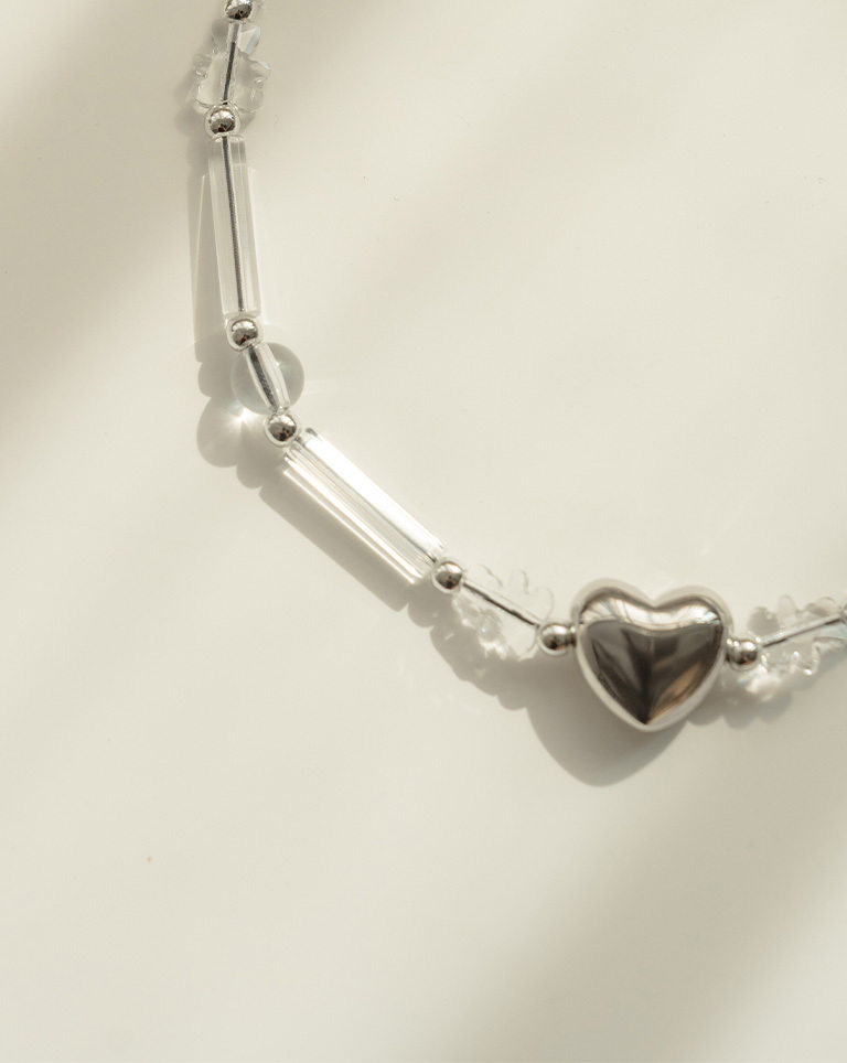 クリアビーズ＆メタルハート チョーカー