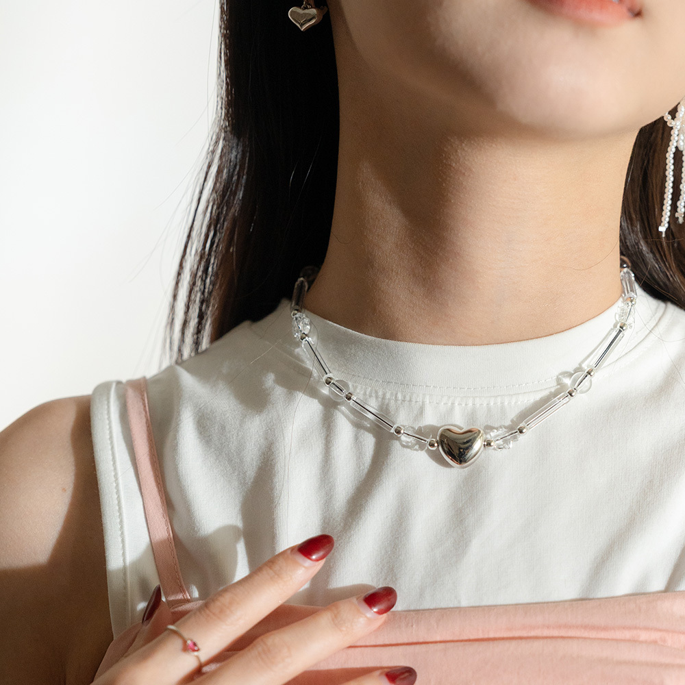 クリアビーズ＆メタルハート チョーカー