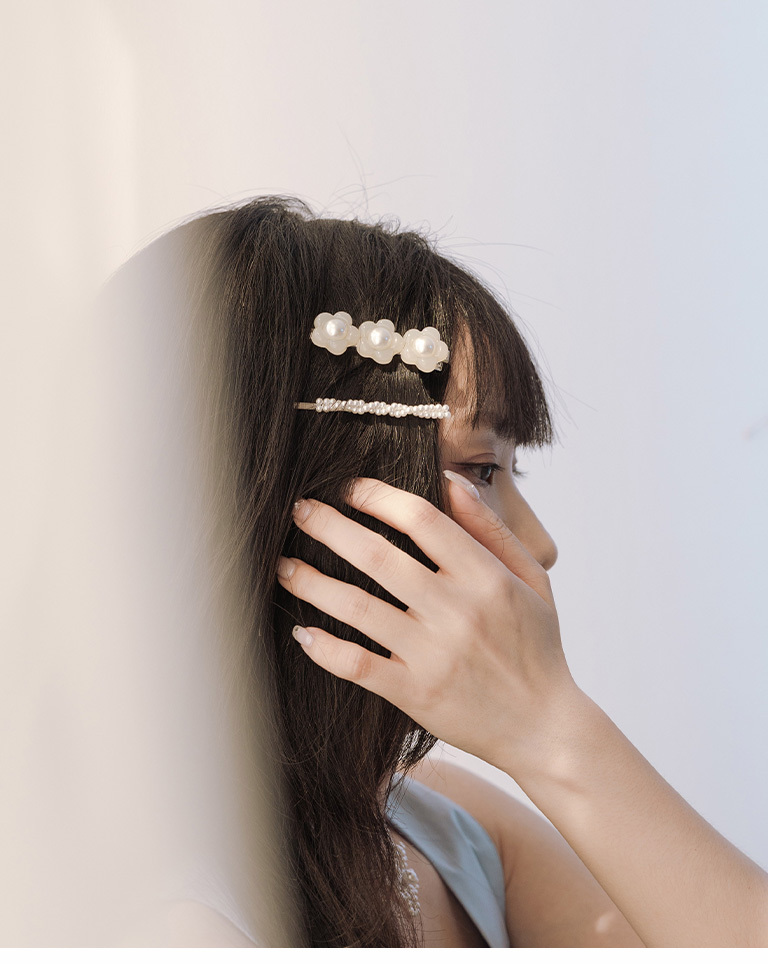 パールフラワーヘアクリップ 2個セット 2色展開