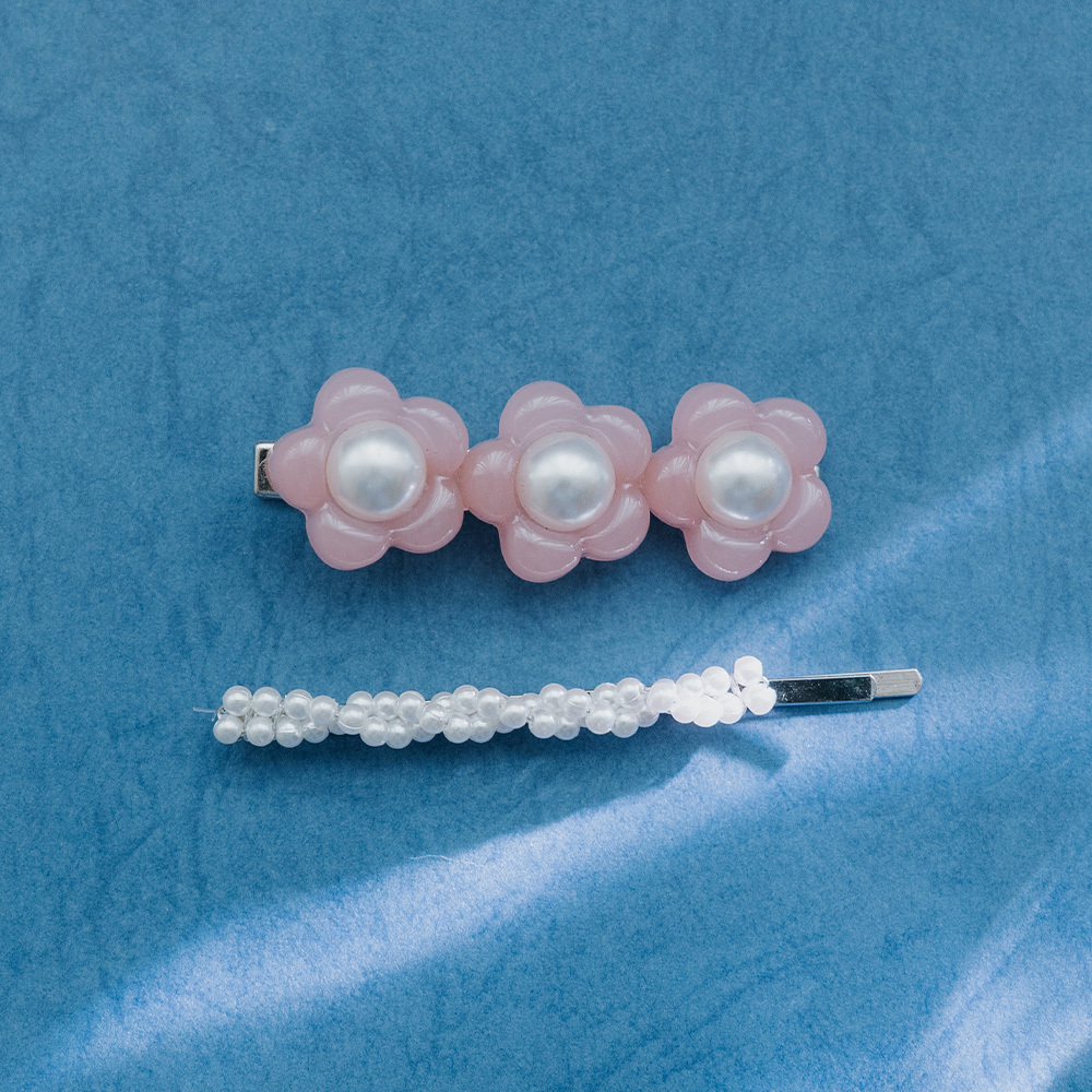 パールフラワーヘアクリップ 2個セット 2色展開