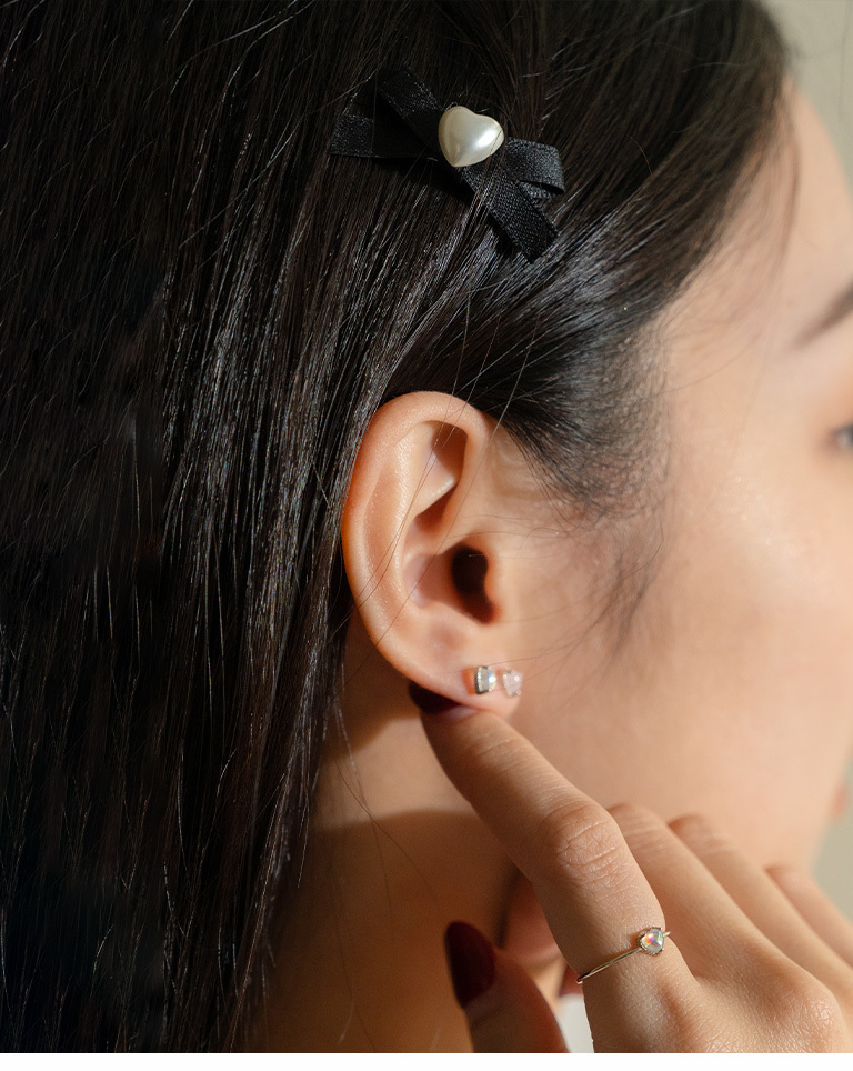 珍珠愛心蝴蝶結緞帶髮夾 兩色售