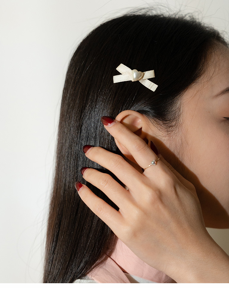 珍珠愛心蝴蝶結緞帶髮夾 兩色售