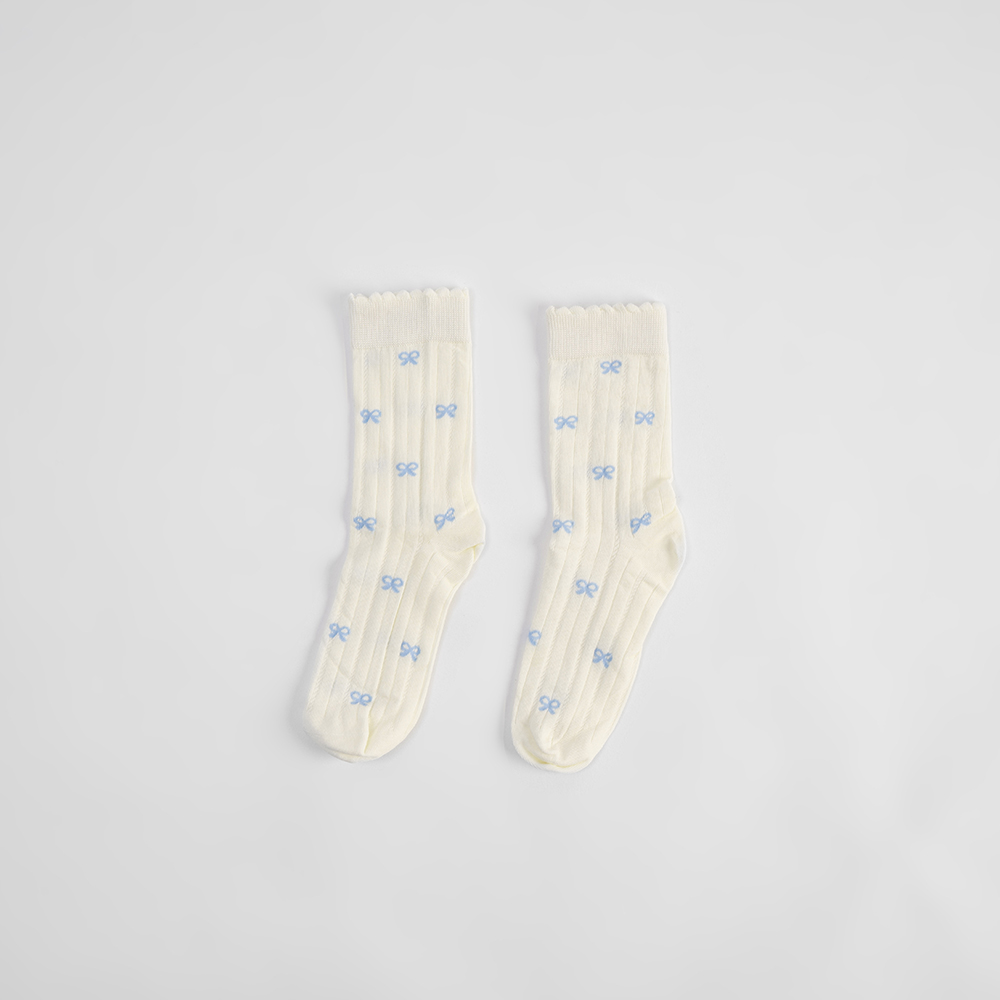 リボンレースミドルソックス　4色展開