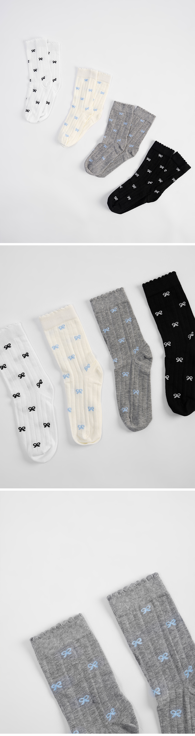 リボンレースミドルソックス　4色展開